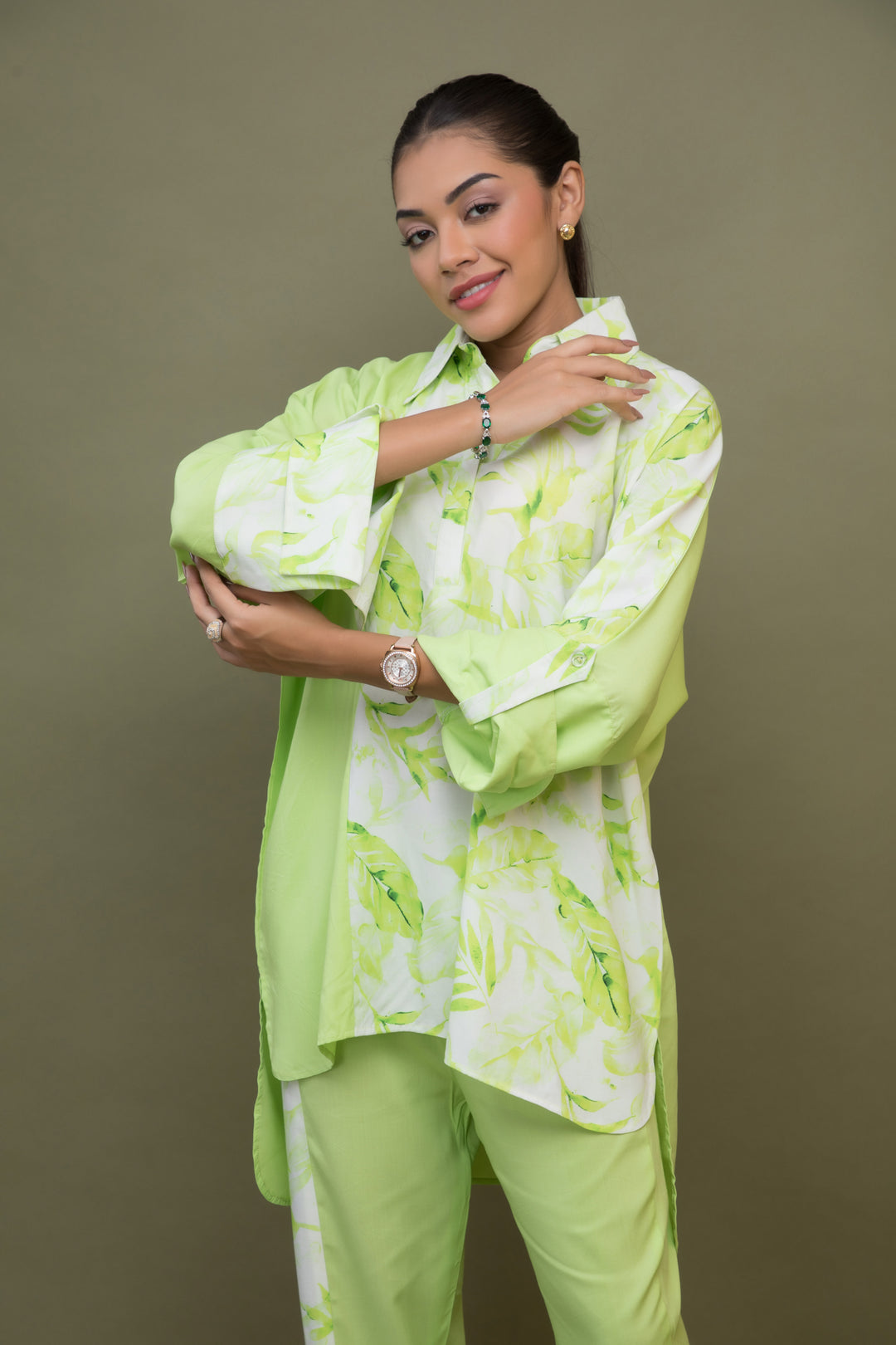 High-Low Half & Half Co-Ord - Lime Green