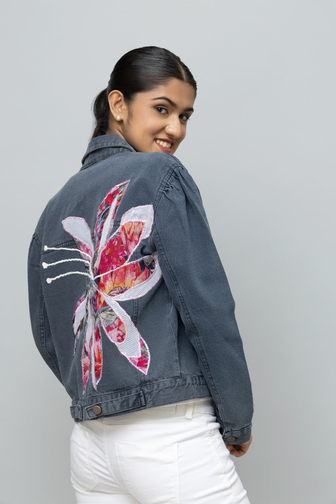 Denim Jacket - Floral Appliqué
