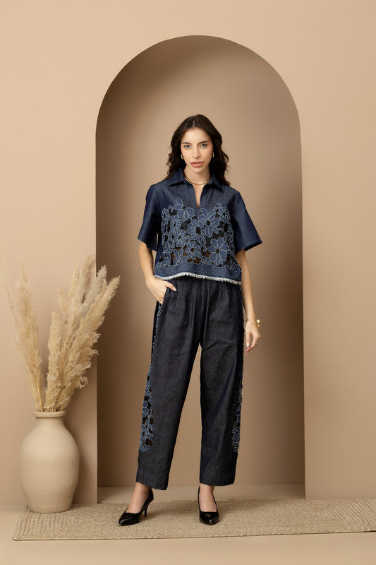 Wrena Crop Shirt & Barell Jeans Set