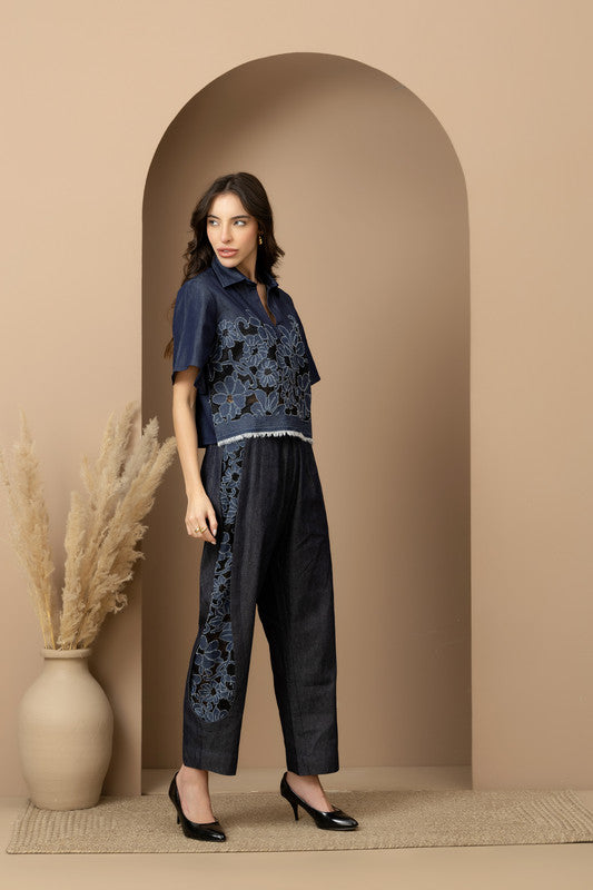 Wrena Crop Shirt & Barell Jeans Set