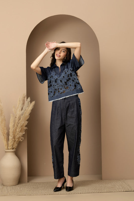 Wrena Crop Shirt & Barell Jeans Set