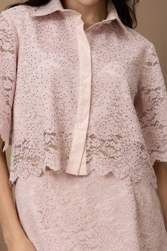 Peony Crop Shirt & Skirt Set