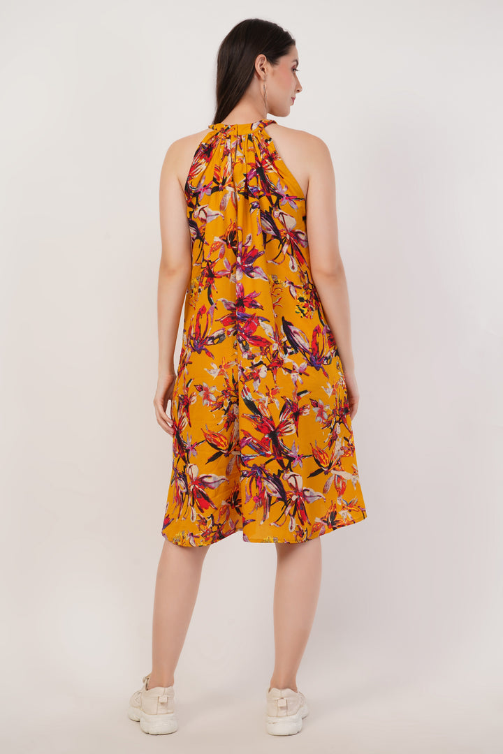 Ochre Yellow Printed Dress