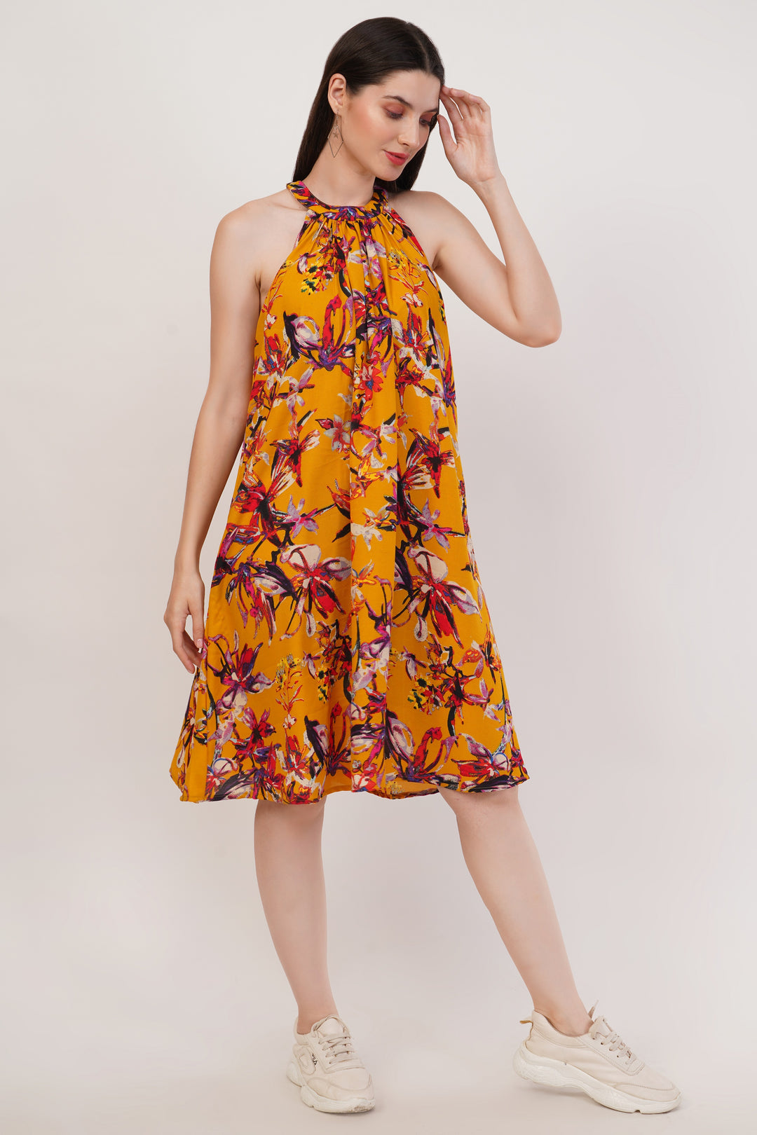 Ochre Yellow Printed Dress