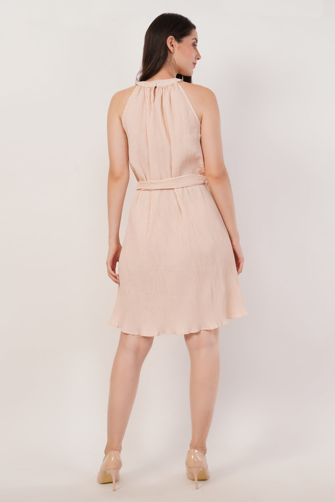 Pleated Beige Dress