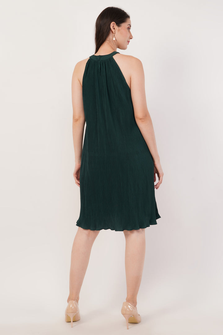 Pleated Dark Green Dress