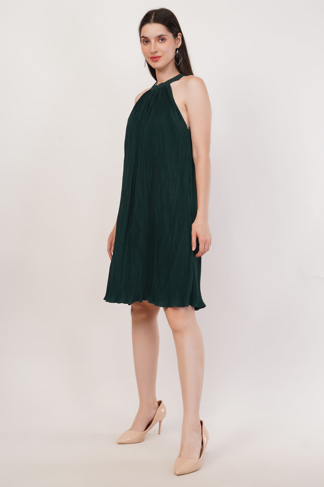 Pleated Dark Green Dress