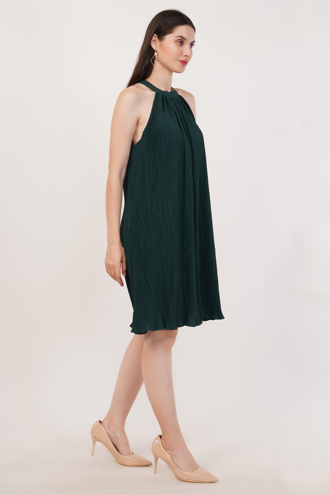 Pleated Dark Green Dress