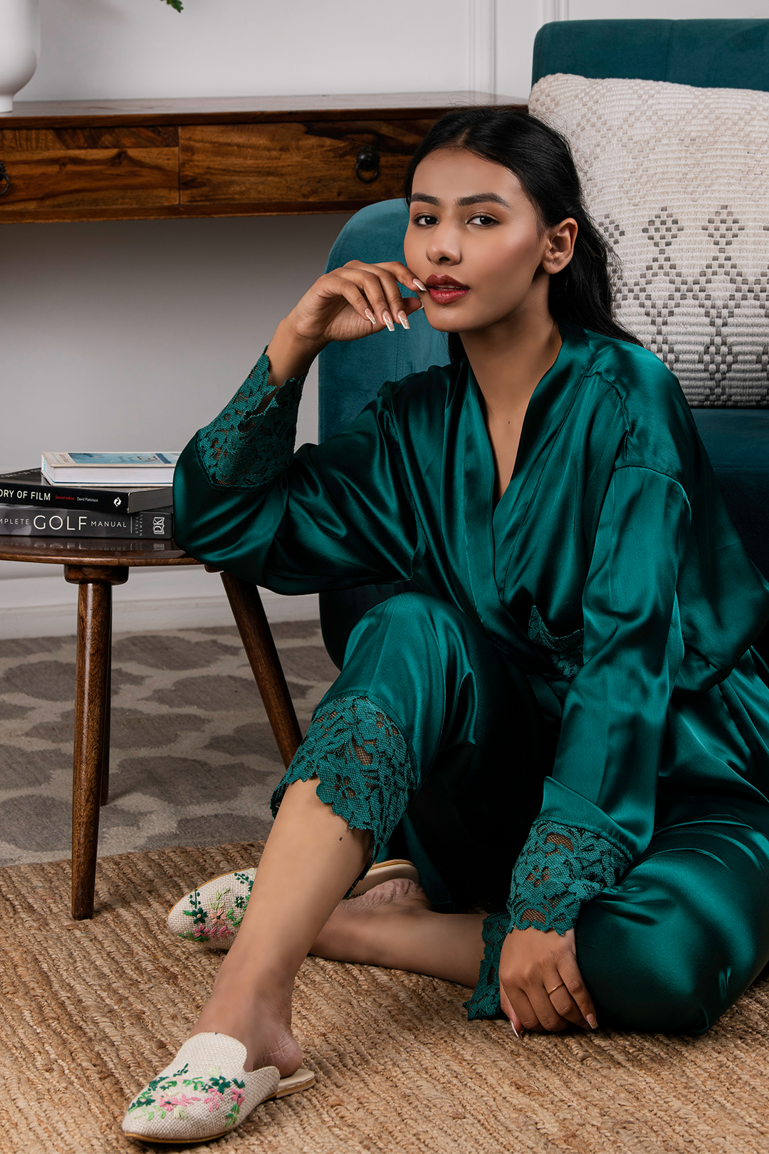 Satin with Lace - Co-Ord - Emerald Green